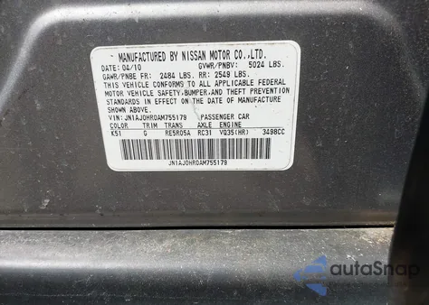 2010 Infiniti Ex35 Journey from USA, damaged, VIN JN1AJ0HR0AM755179